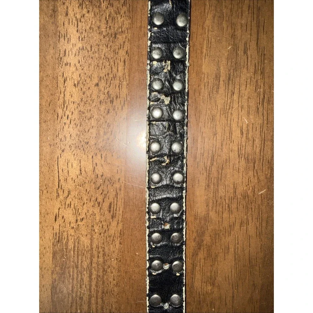 Y2K Studded Punk Grunge Biker Belt Black Silver Engraved Buckle One Size